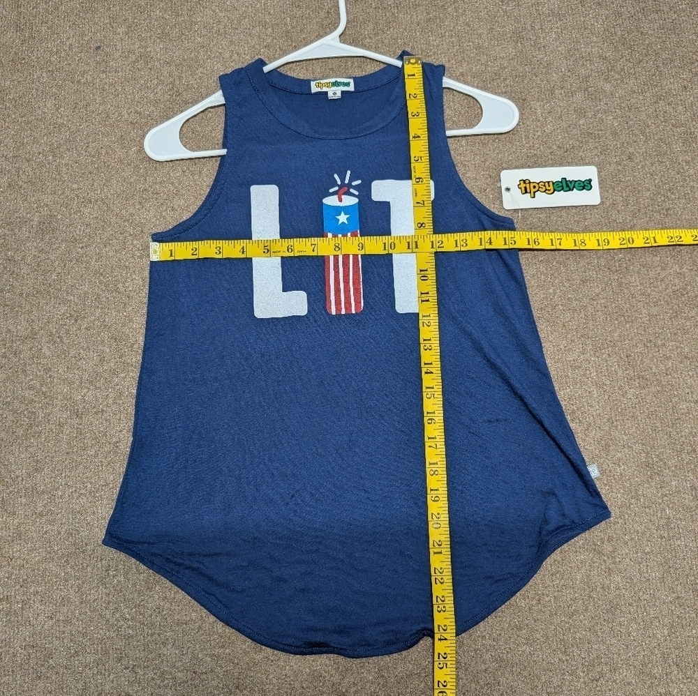 4th of July Tipsy Elves Womens Blue 'LIT' Fireworks Tank Top New with Tags XS - Picture 6 of 6